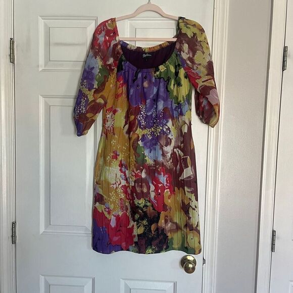 Oleg Cassini Vintage Sheath Dress Size 2 Multicolor Sheer Sleeves - Picture 6 of 8